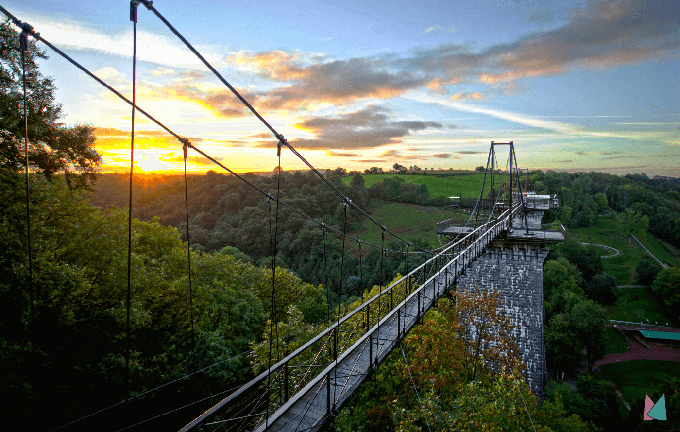 Skypark Normandie in Souleuvre Valley, showcasing the scenic landscape and the unique adventure attractions.